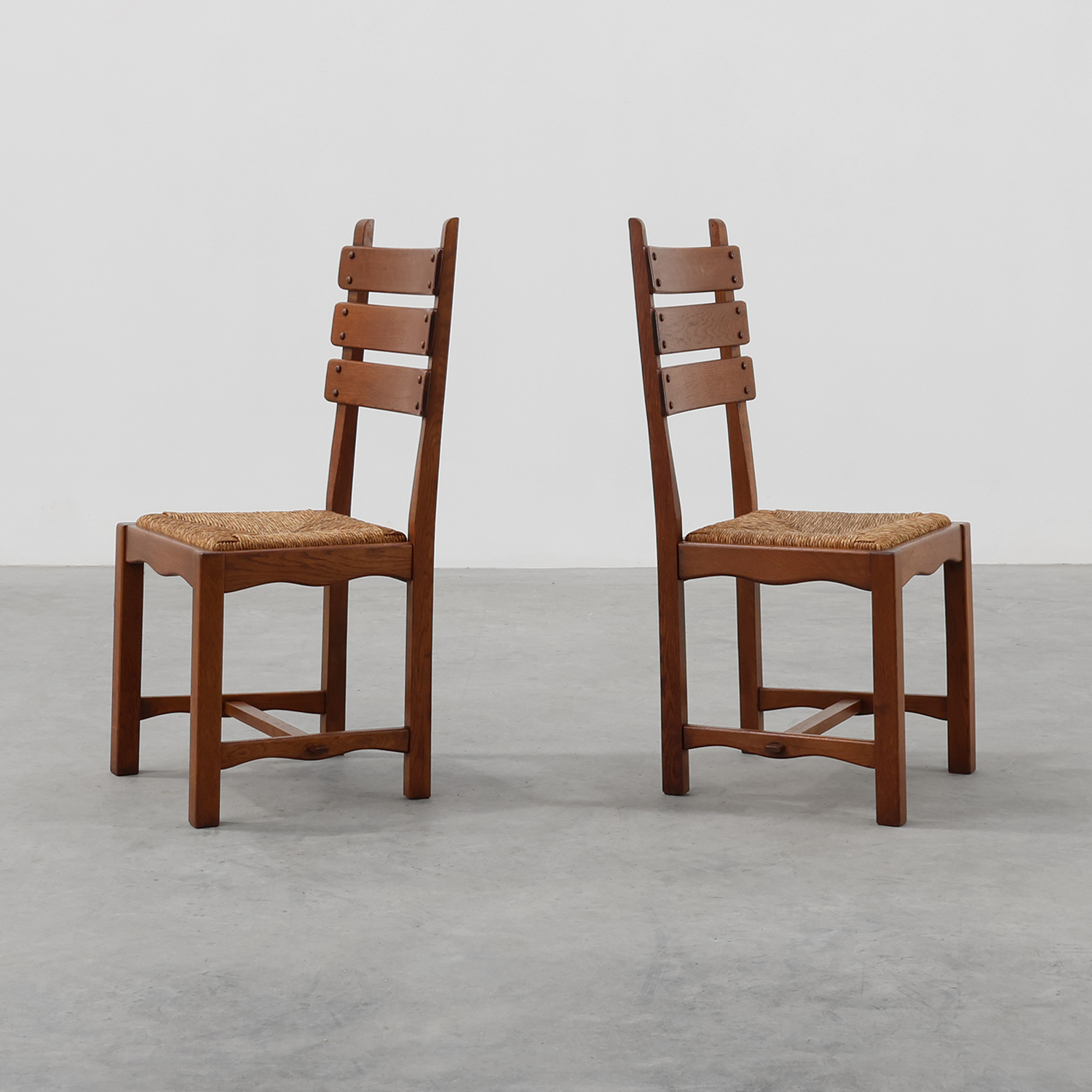 Pair of Mid-Century Brutalist Oak and Wicker Chairs, Belgium, 1960-img
